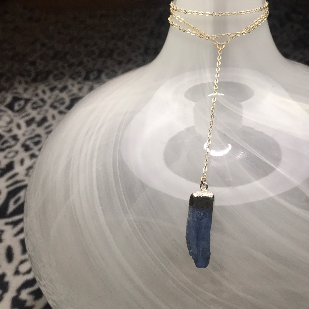 Raw Blue Kyanite 14K Gold Plated Lariat Necklace